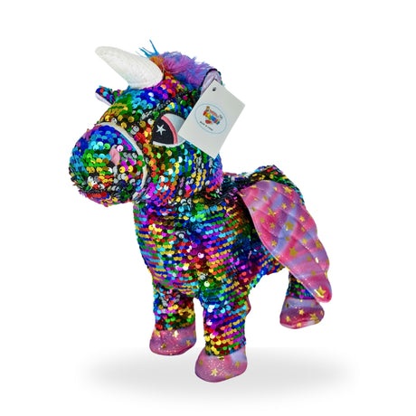 Side view of the walking Galaxy Unicorn toy, highlighting its star-patterned body and delicate mane.
