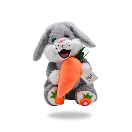 Front view of the Gray Interactive Dancing Easter Bunny Stuffed Toy