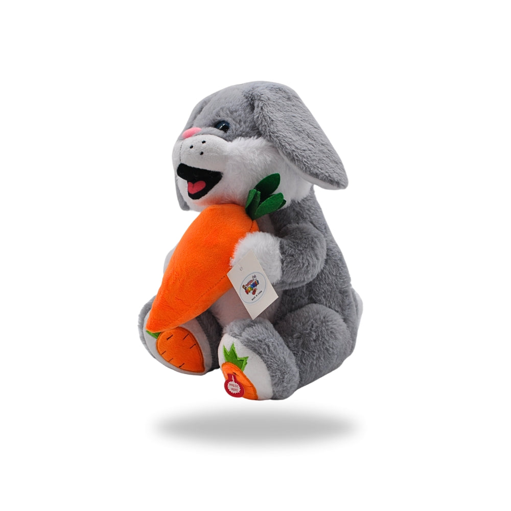 Right side view of the Gray Interactive Dancing Easter Bunny Stuffed Toy