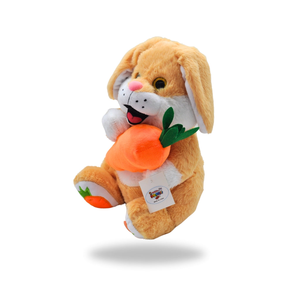 Left side view of the Orange Interactive Dancing Easter Bunny Stuffed Toy