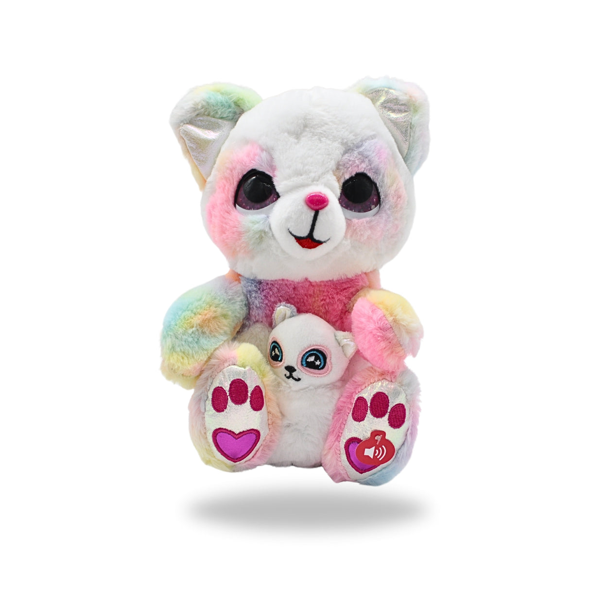 Front view of the Rainbow Dancing Teddy Bear with Baby Bear White