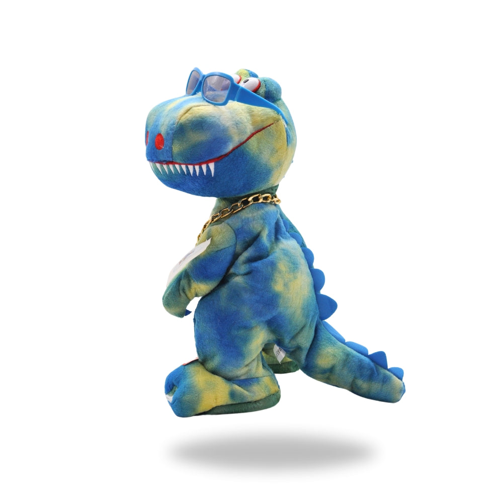 Left side view of the Cool Dancing Dinosaur Blue