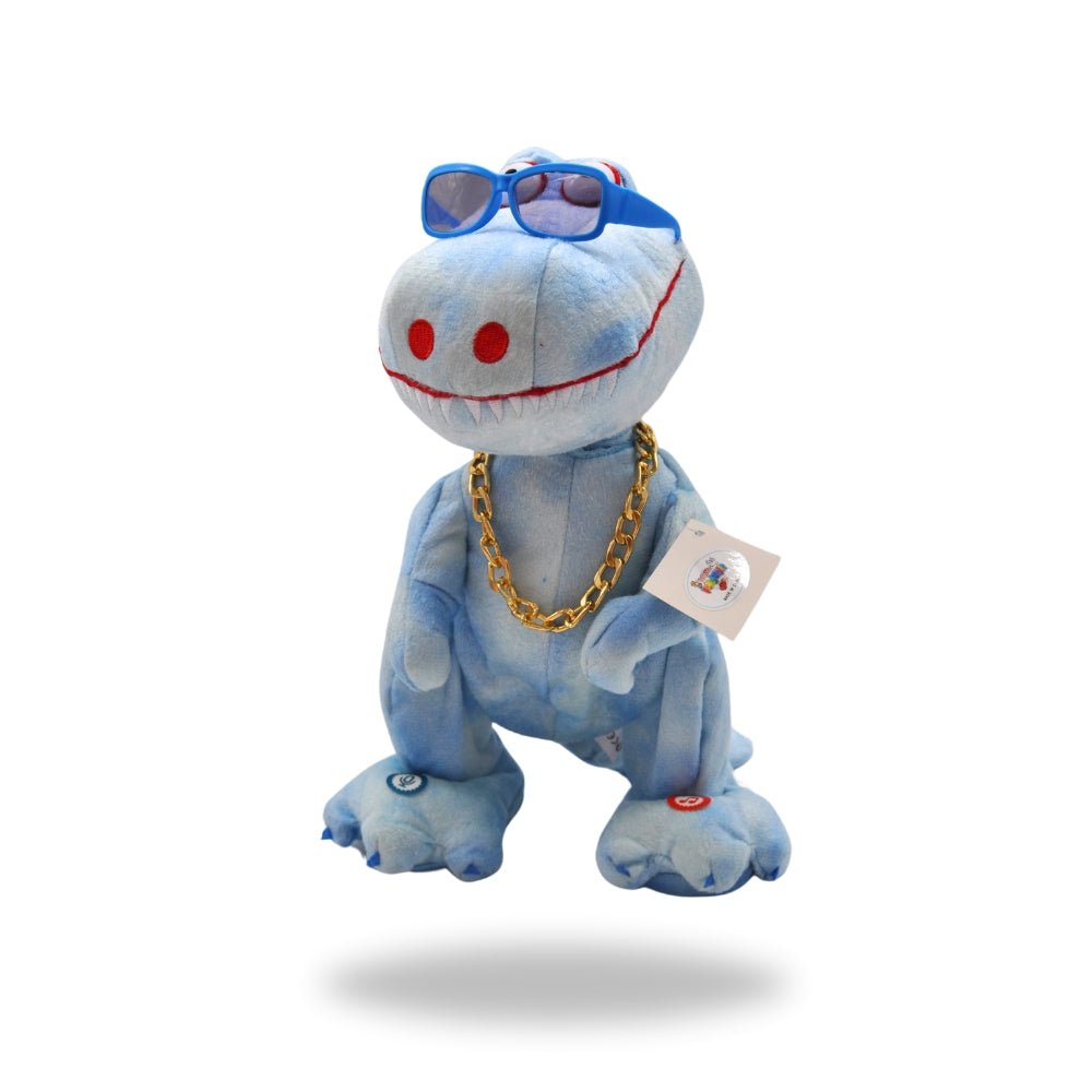 Front view of the Cool Dancing Dinosaur Light Blue