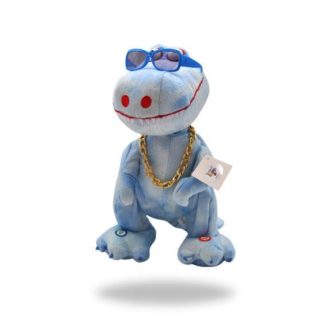 Front view of the Cool Dancing Dinosaur Light Blue