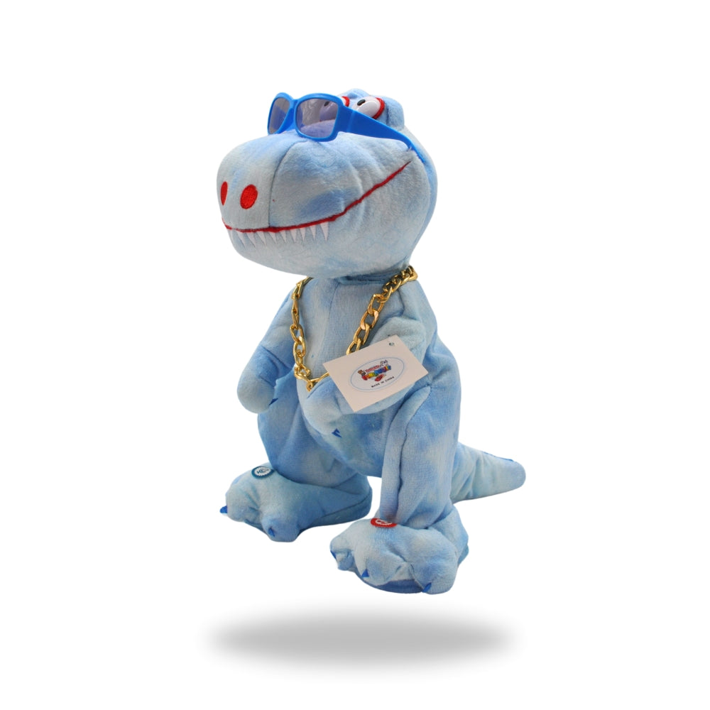 Left side view of the Cool Dancing Dinosaur Light Blue