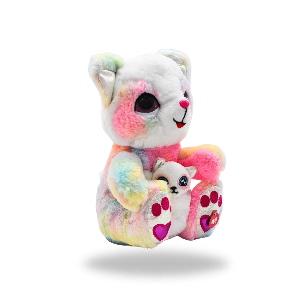 Right side view of the Rainbow Dancing Teddy Bear with Baby Bear white