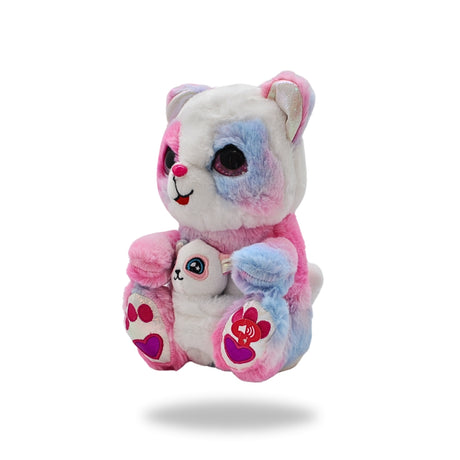 Left side view of the Rainbow Dancing Teddy Bear with Baby Bear