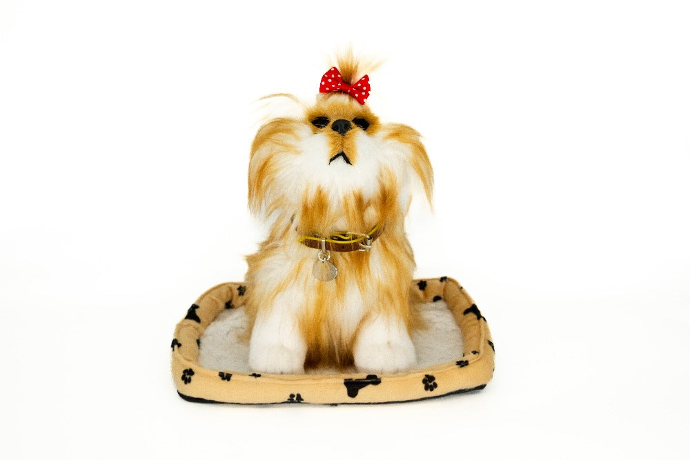Front view of Sweet Petzzz White Yorkie realistic toy dog.