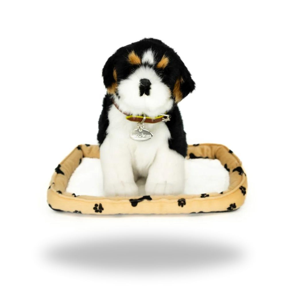 Front view of Sweet Petzzz Black Fluffy Dog realistic toy dog.