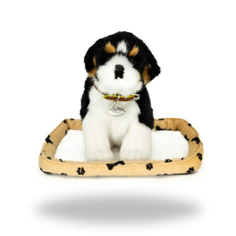 Front view of Sweet Petzzz Black Fluffy Dog realistic toy dog.