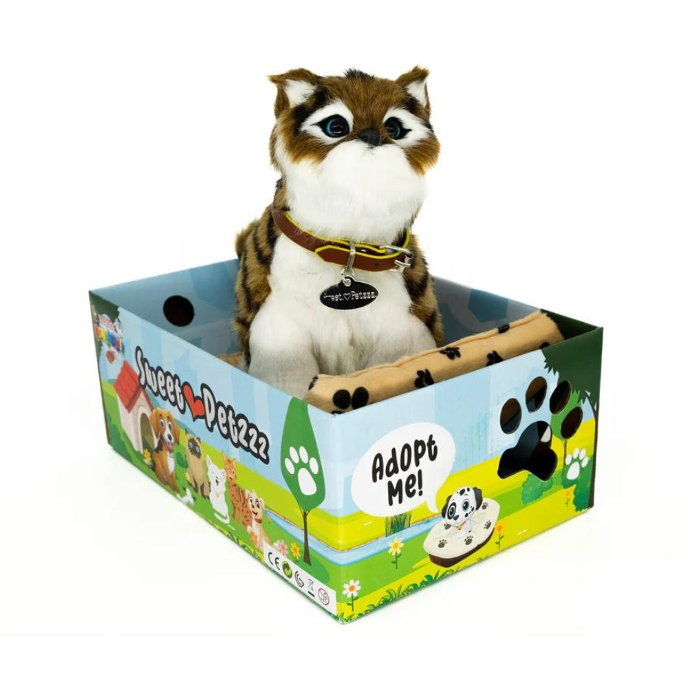 Sweet Petzzz Brown Tiger Cat toy inside the box.