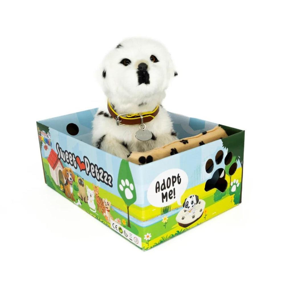 Sweet Petzzz Dalmatian toy dog inside the box.