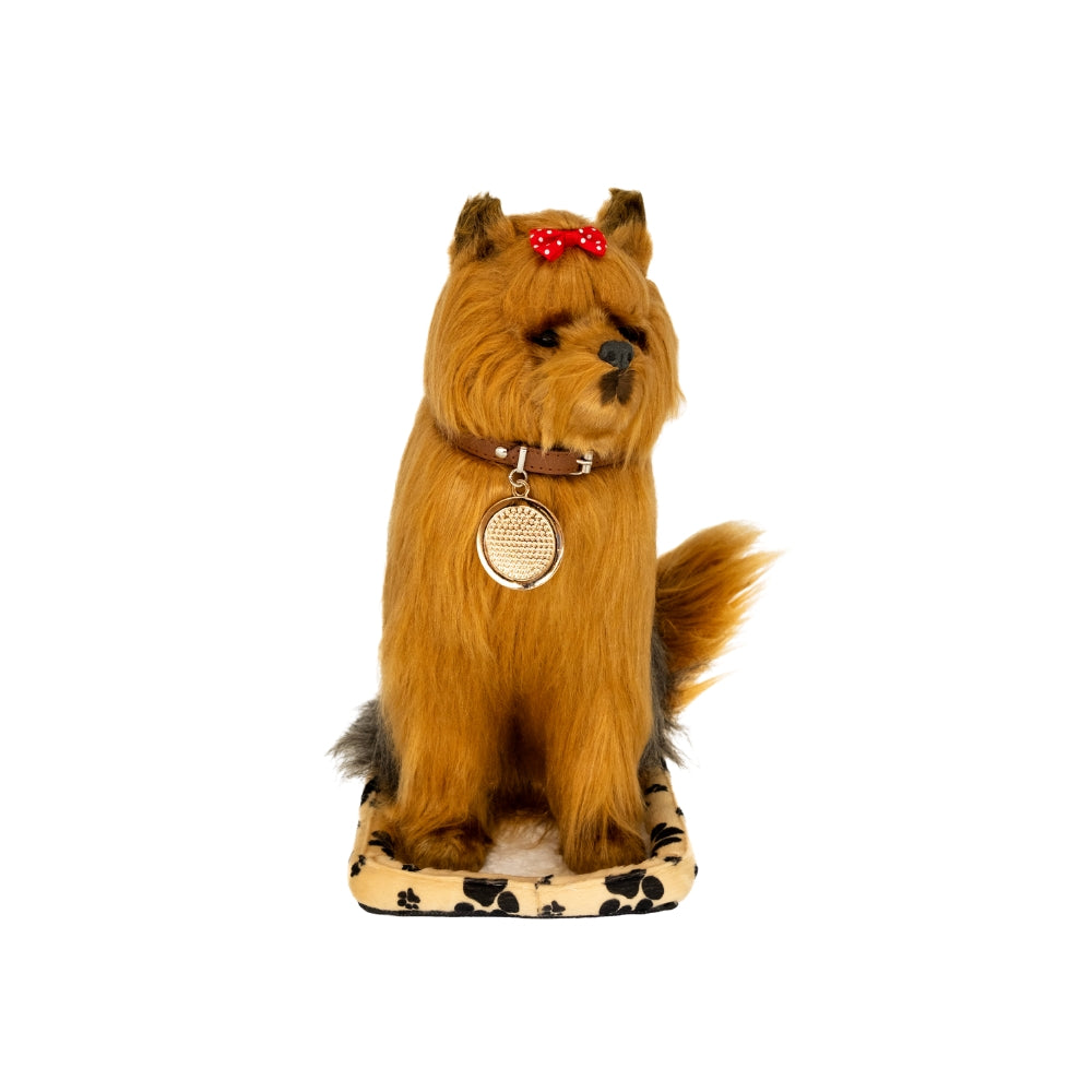 Front view of Sweet Petzzz Giant Black Yorkie realistic toy dog.