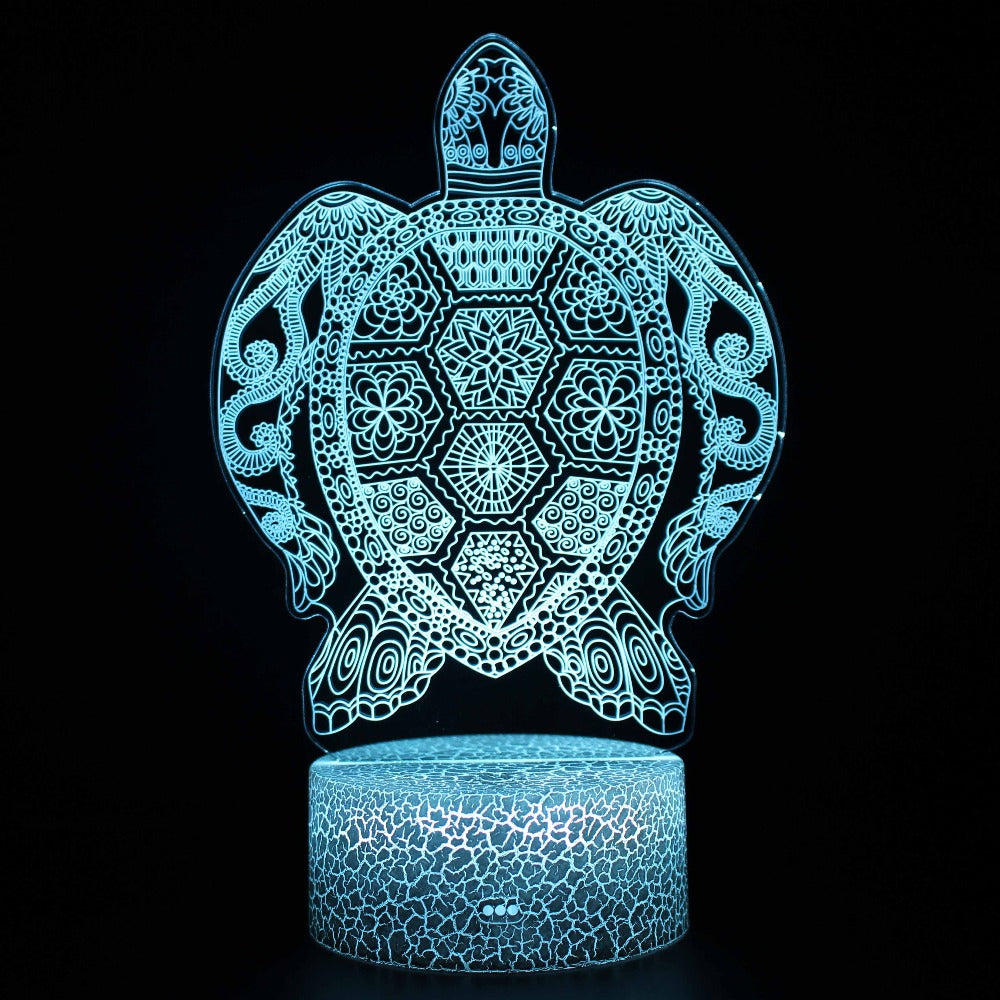 Illuminated Turtle Design 3D Lamp in Dark Setting