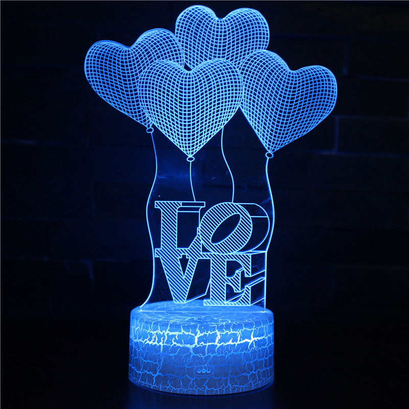 Illuminated Love Balloons 3D Lamp in Dark Setting