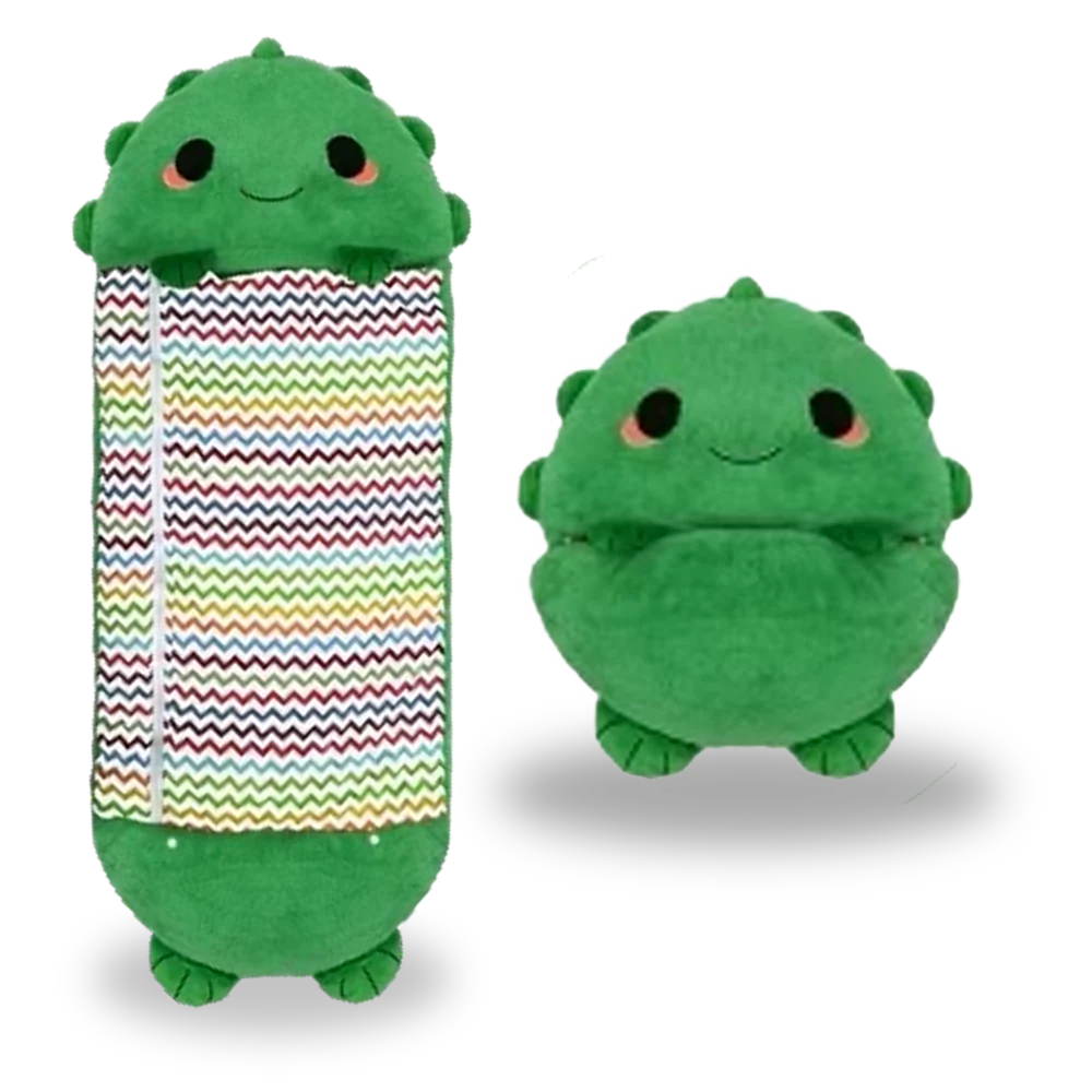 Dinosaur-themed kids' sleeping bag open, showcasing cozy interior and fun design