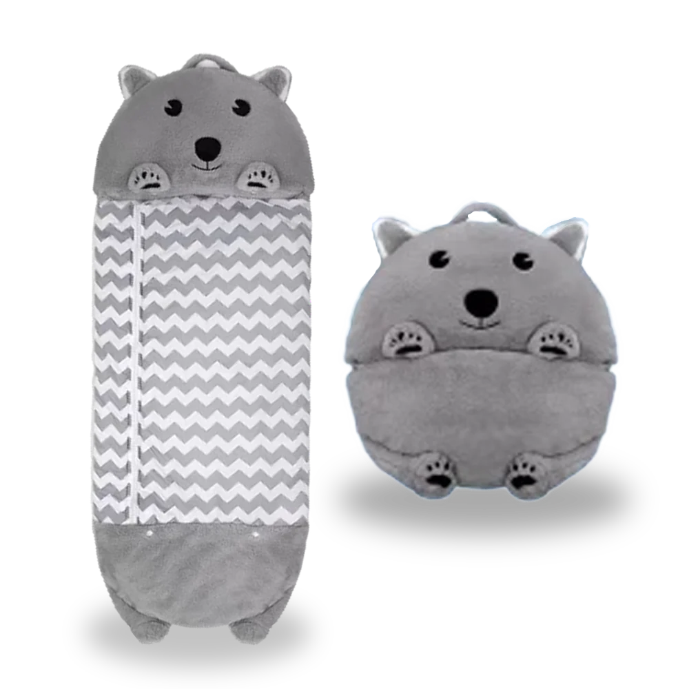 Hamster-themed kids' sleeping bag open, showcasing cozy interior and playful design