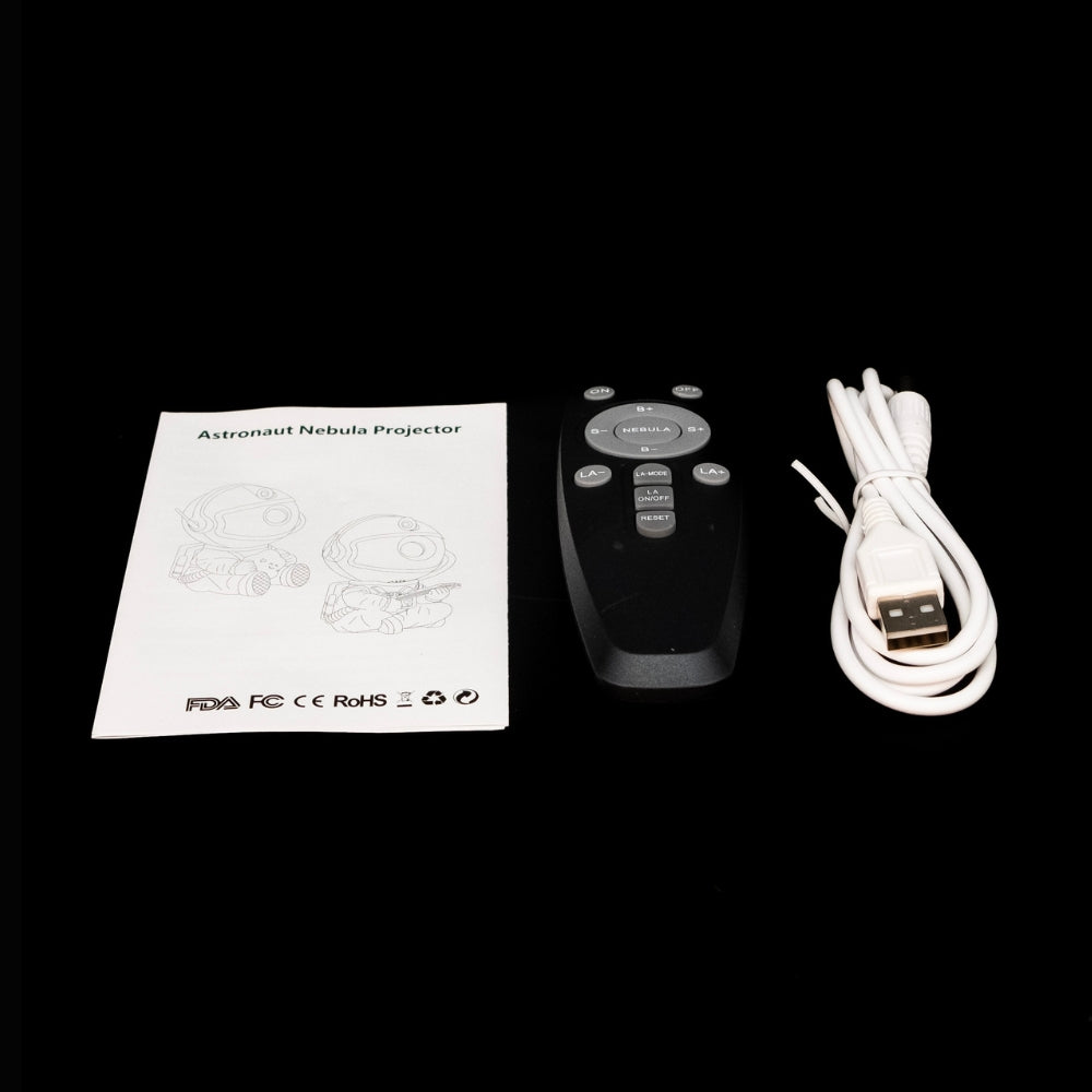 user guide, control and cables of the astronaut galaxy projetor 360 white star