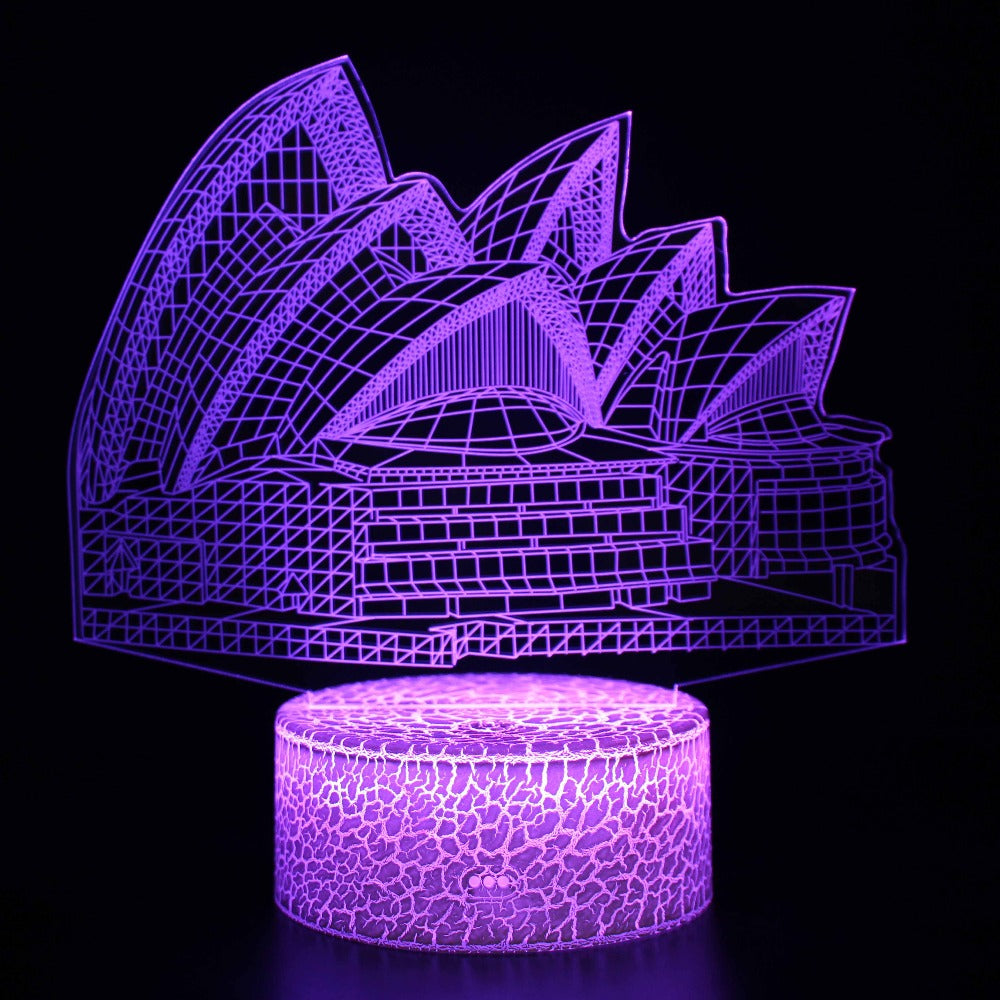 Illuminated Sydney Opera House 3D Lamp in Dark Setting