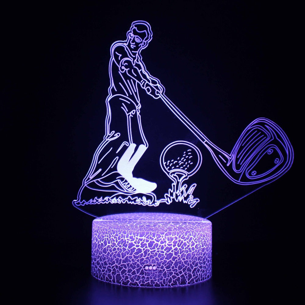 illuminated Golf Player 3d lamp in dark setting
