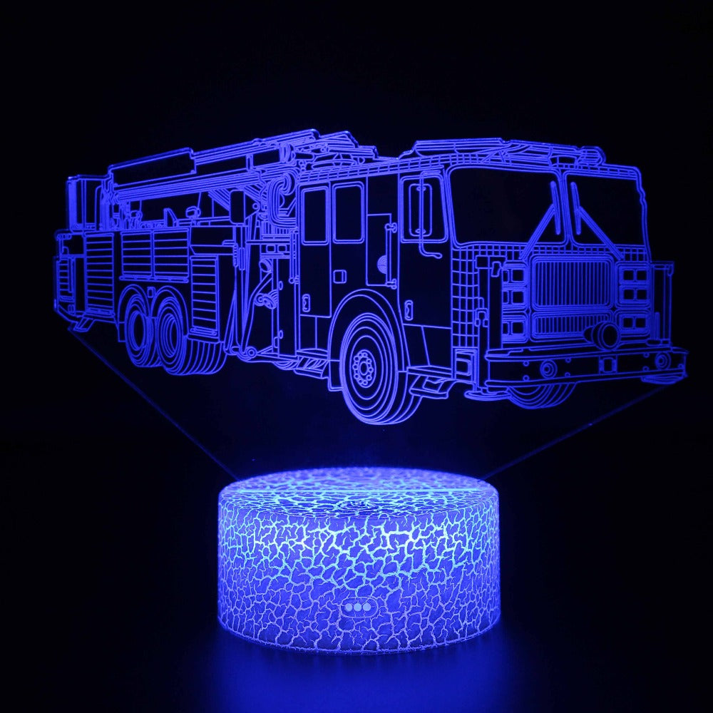 illuminated Fire Truck 3d lamp in dark setting