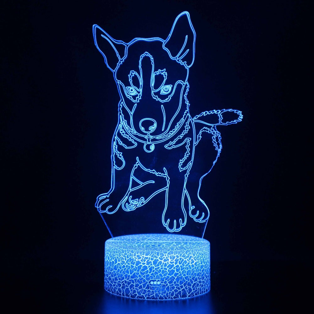 Illuminated Puppy Dog 3D Lamp in Dark Setting