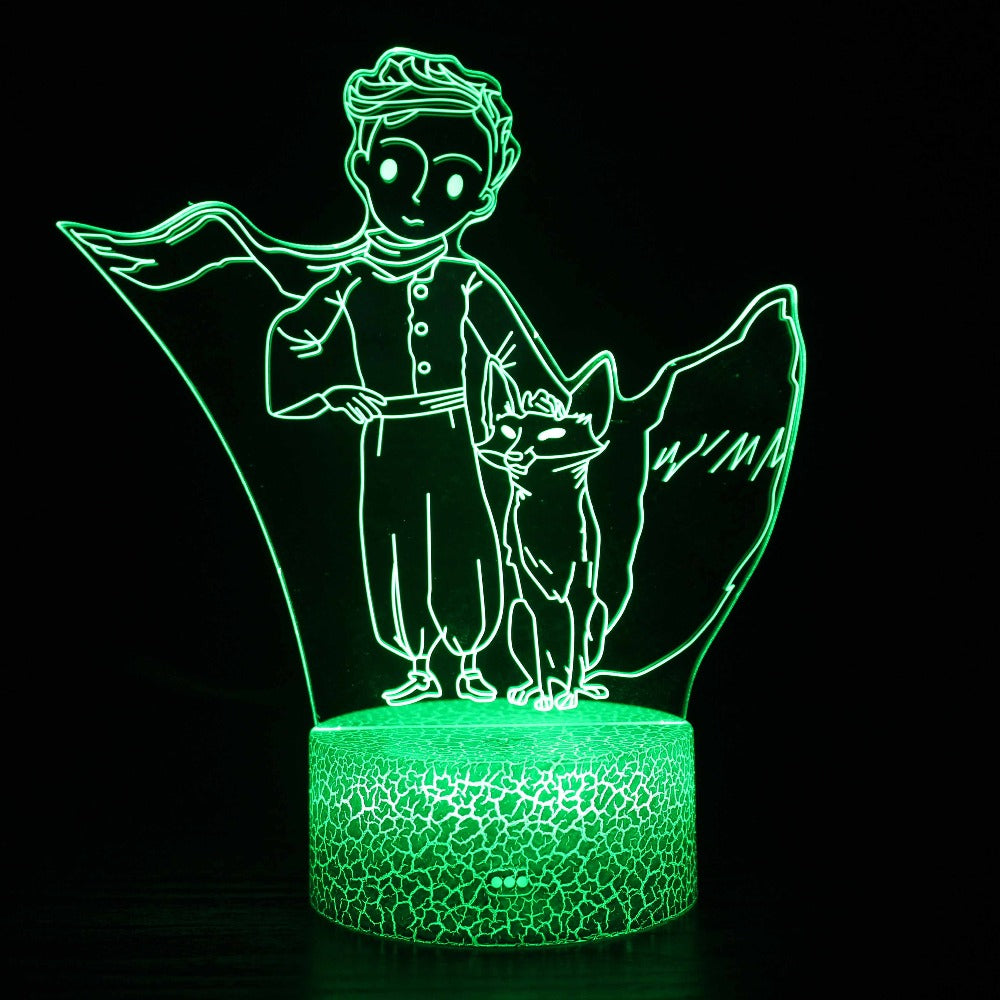 Illuminated The Little Prince With Fox 3D Lamp in Dark Setting