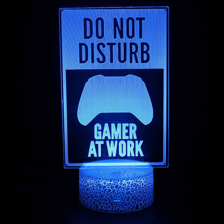 Iluminated Do Not Disturb Gamer at Work 3D Lamp in Dark Setting