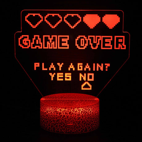 Iluminated Game Over Play Again? 3D Lamp in Dark Setting