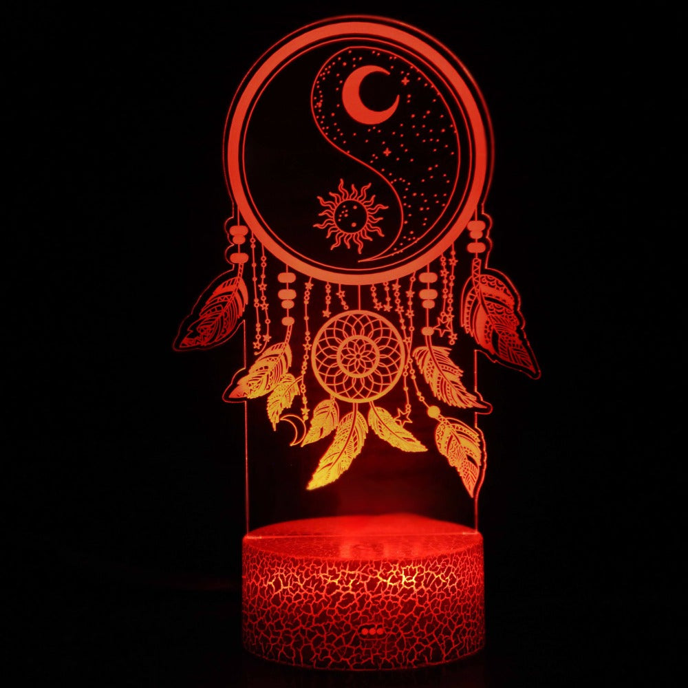 Illuminated Dreamcatcher 3D Lamp in Dark Setting
