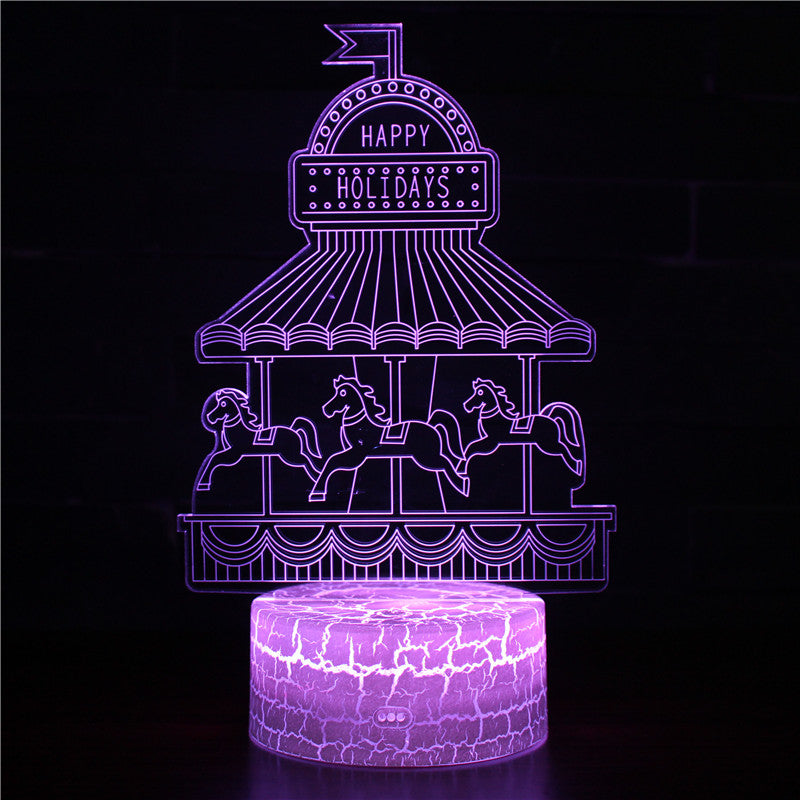 illuminated Happy Holidays Carousel 3d lamp in dark setting