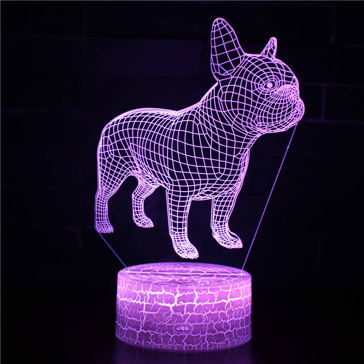 Illuminated Frenchie Dog 3D Lamp in Dark Setting