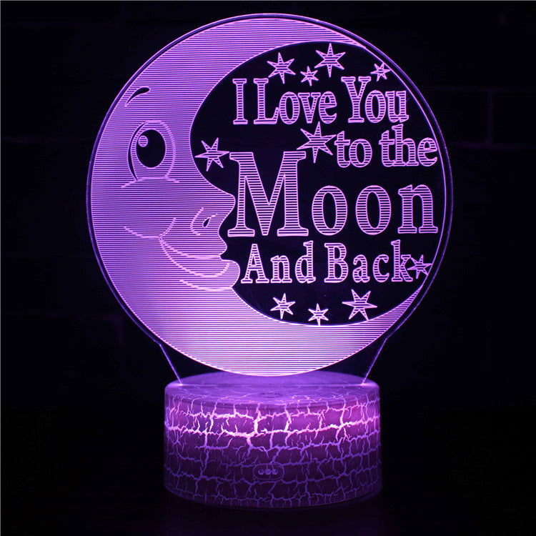 Illuminated I Love You To The Moon And Back 3D Lamp in Dark Setting