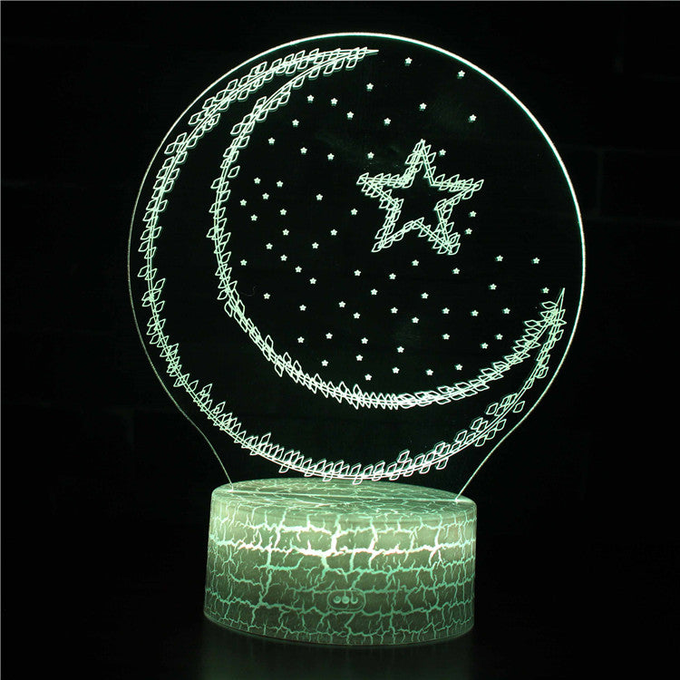 Illuminated Crescent Moon And Star 3D Lamp in Dark Setting