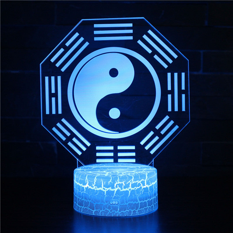 Illuminated Yin And Yang 3D Lamp in Dark Setting