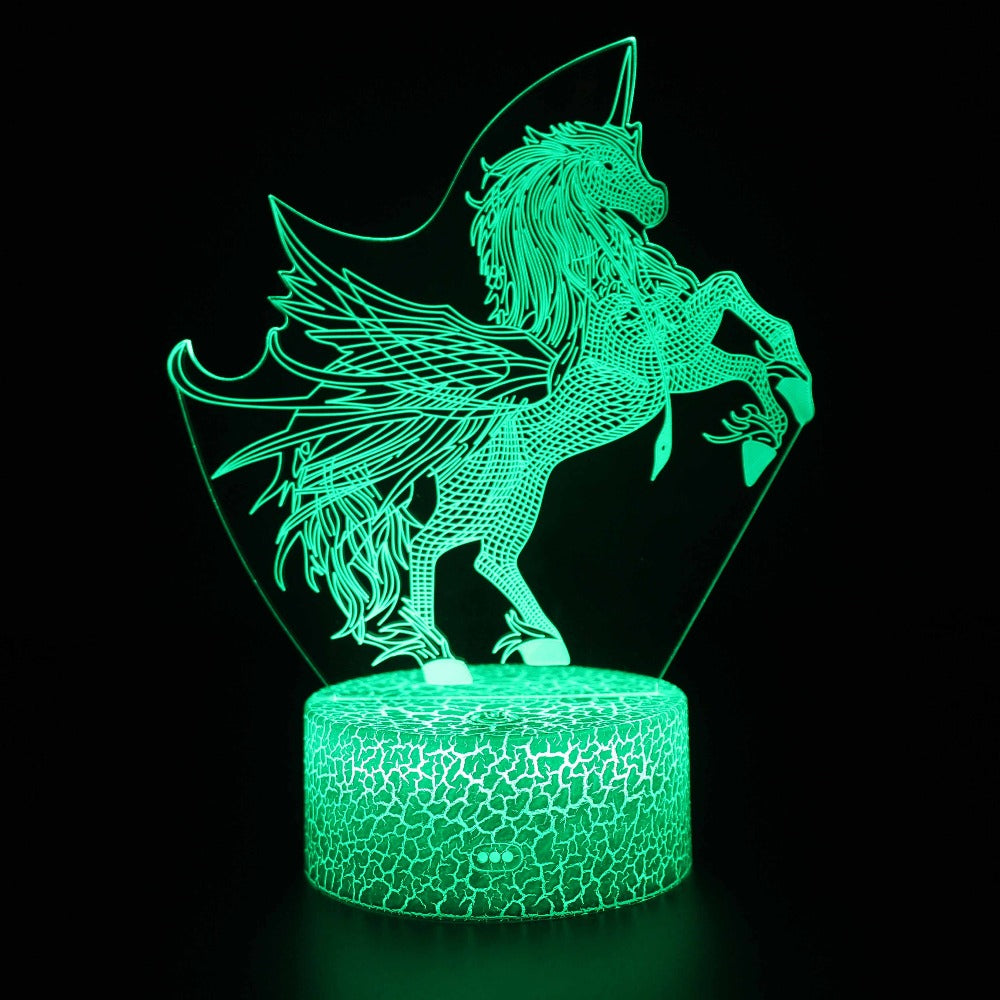 Illuminated Pegasus Rearing Abstract Wings And Lines 3d lamp in dark setting