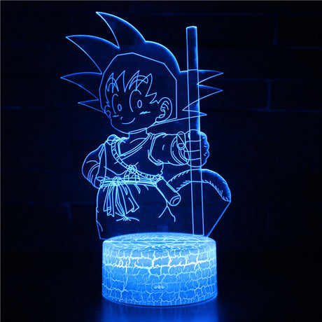 Illuminated Dragon Ball Z Young Goku 3D Lamp in Dark Setting