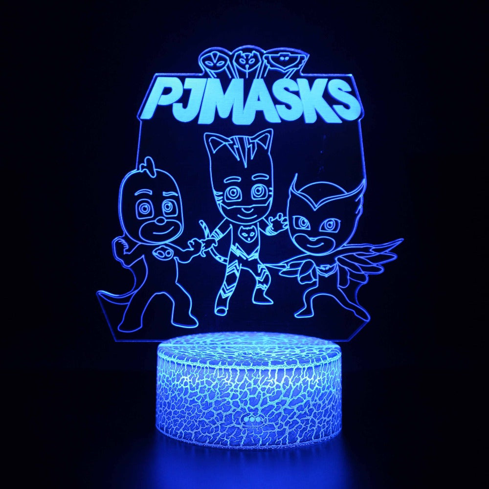 Illuminated PJ Masks Logo And Characters 3D Lamp in Dark Setting