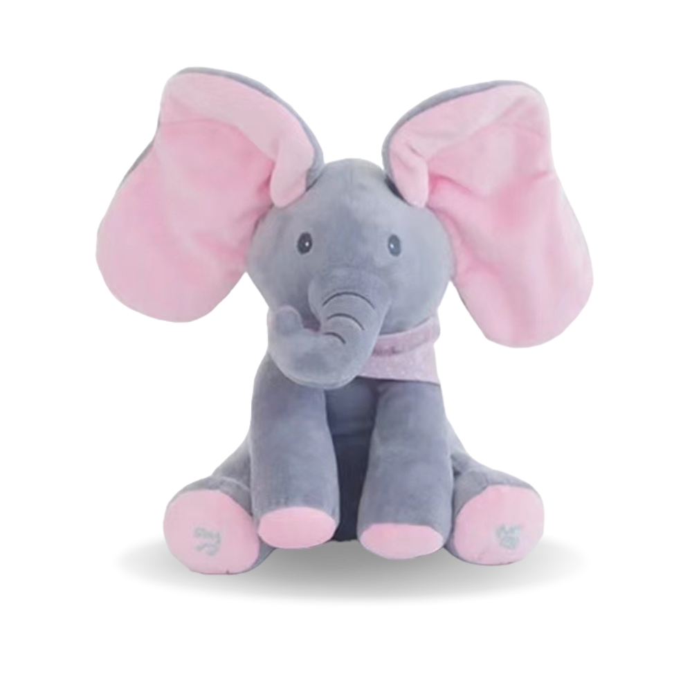 Peekaboo Elephant Pink plush toy with floppy ears and cute bandana