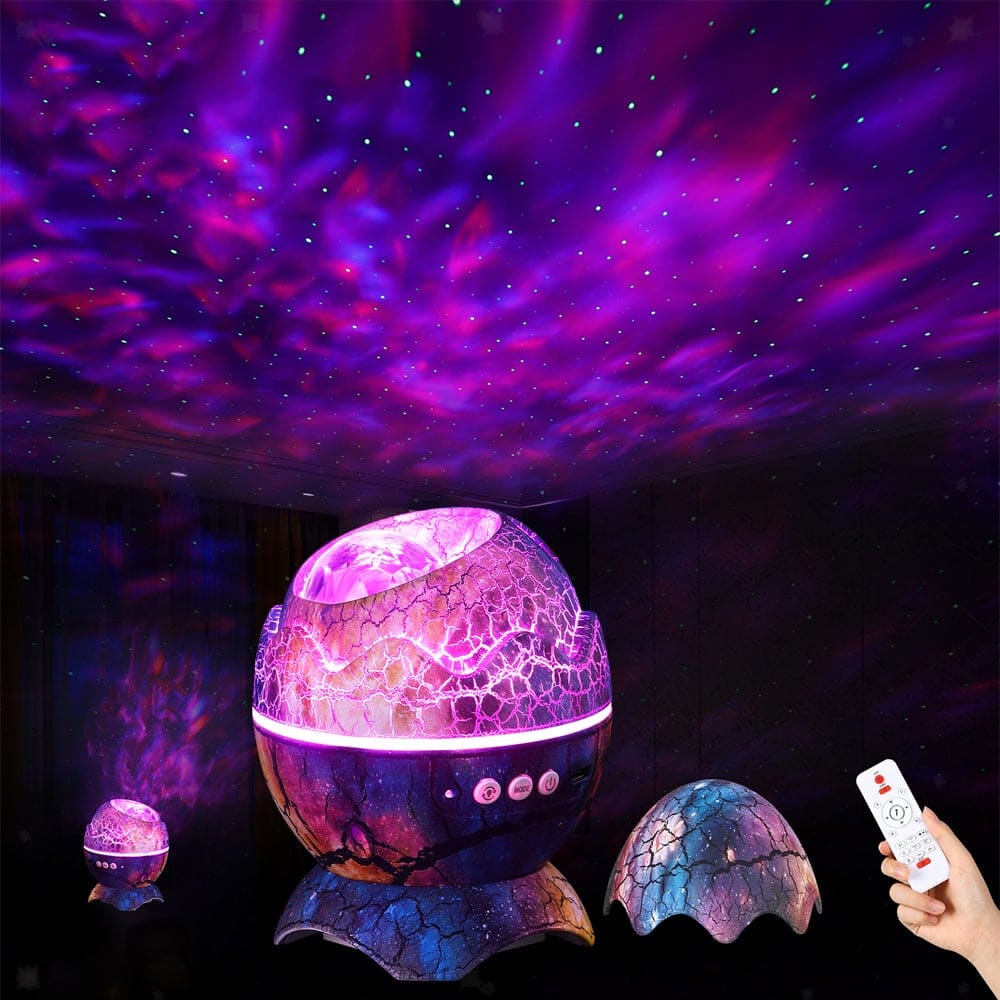 dinosaur egg galaxy projector illuminating aroom