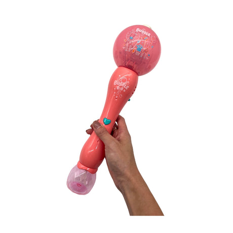 Spherical Bubble Wand standing upright, showcasing its sleek design in pink.