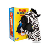 Packaging view of Plush Zebra Boxing Toy, displaying the box design and toy features listed.