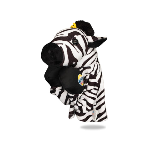 Side view of Plush Zebra Boxing Toy, highlighting its side profile and boxing gloves detail.