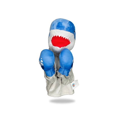 Front view of Plush Blue Shark Boxing Toy.