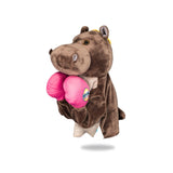 Side view of Plush Hippo Boxing Toy, highlighting its side profile and boxing gloves detail.