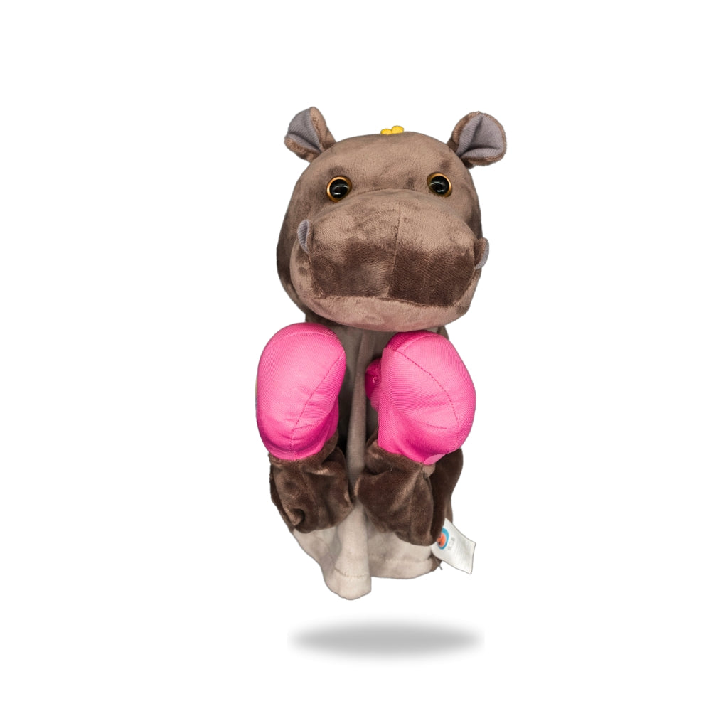 Front view of Plush Hippo Boxing Toy.