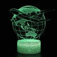 Illuminated Plane around the World 3D Lamp in Dark Setting