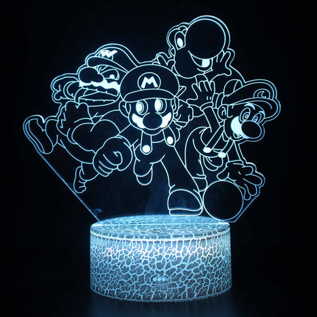 Illuminated Super Mario Group 3D Lamp in Dark Setting