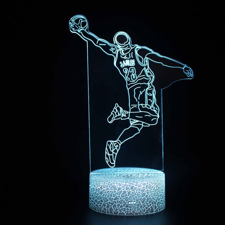 Illuminated LeBron James 3D Lamp in Dark Setting