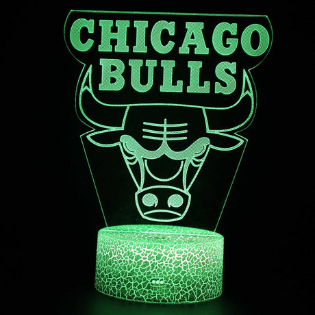 Iluminated Chicago Bulls 3D Lamp in Dark Setting